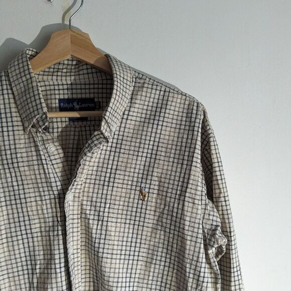 Ralph Lauren Blue Label Brown Checkered Pony Logo Long Sleeve Button Down Shirt - Picture 3 of 7